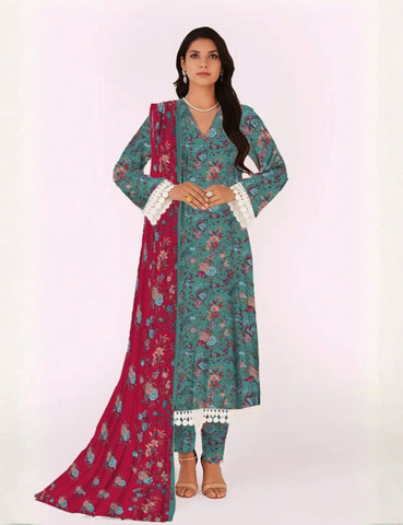 Unstitched Bareeza Print Linen 3-Pc 01