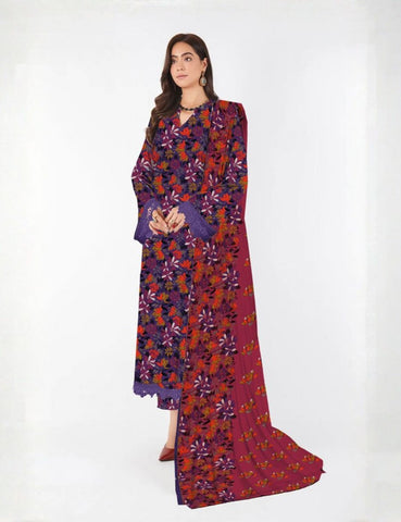 Unstitched Bareeza Print Linen 3-Pc 03