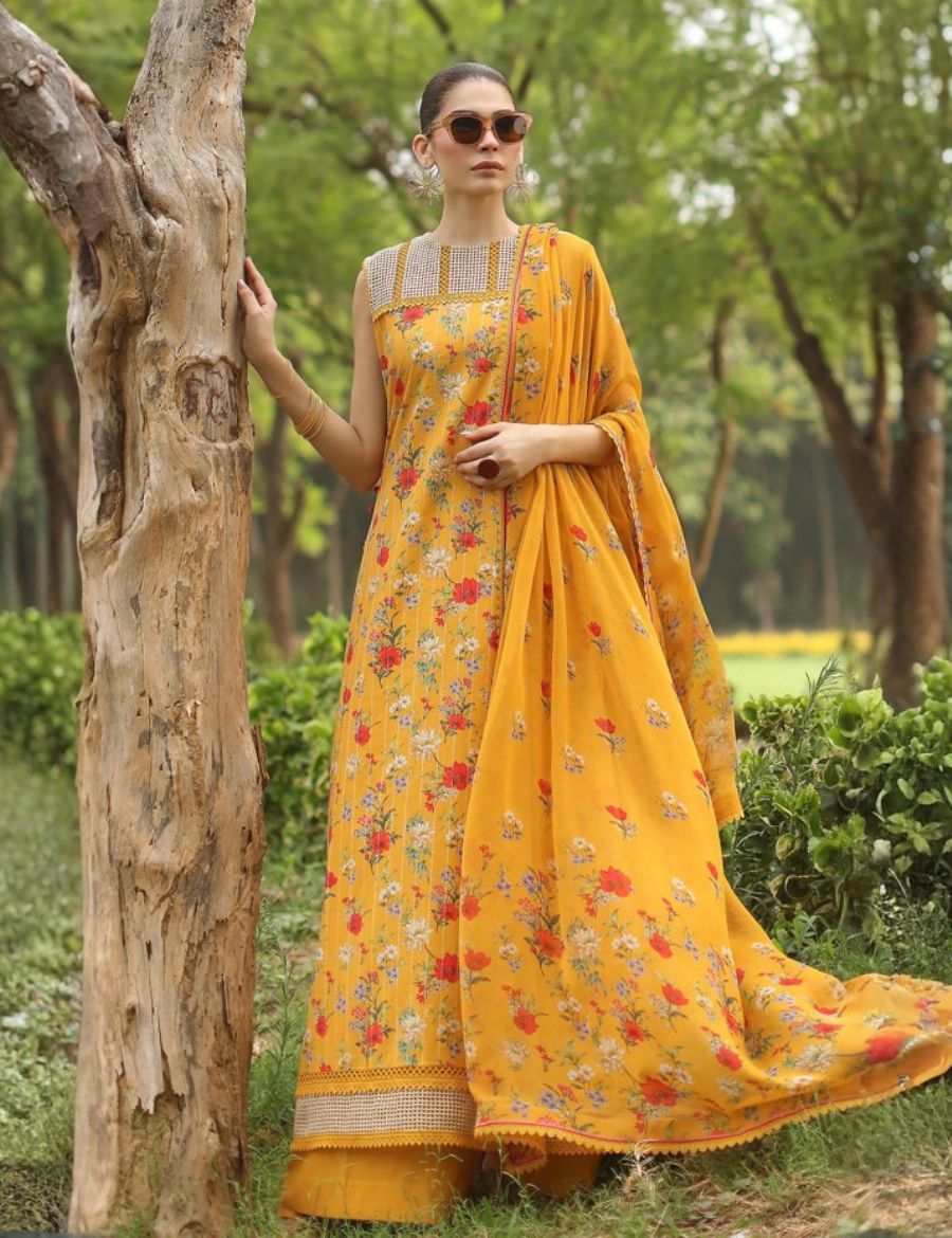 Unstitched Bareeza Print Linen 3-Pc 08