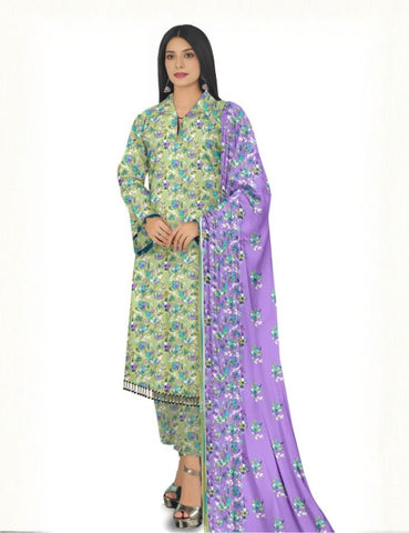 Unstitched Bareeza Print Linen 3-Pc 09