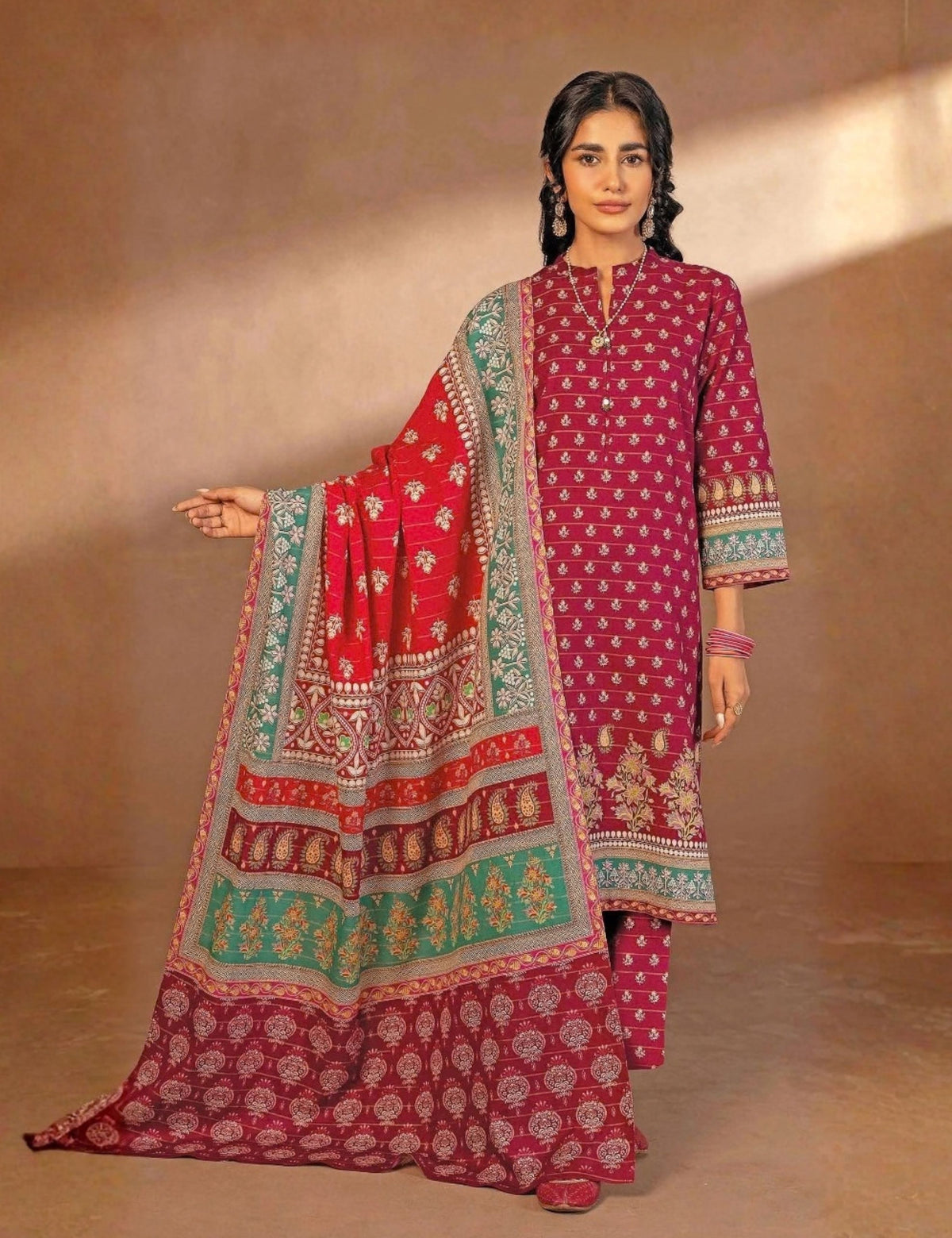 Sawan Printed Khaddar 3-Pc SP-4474