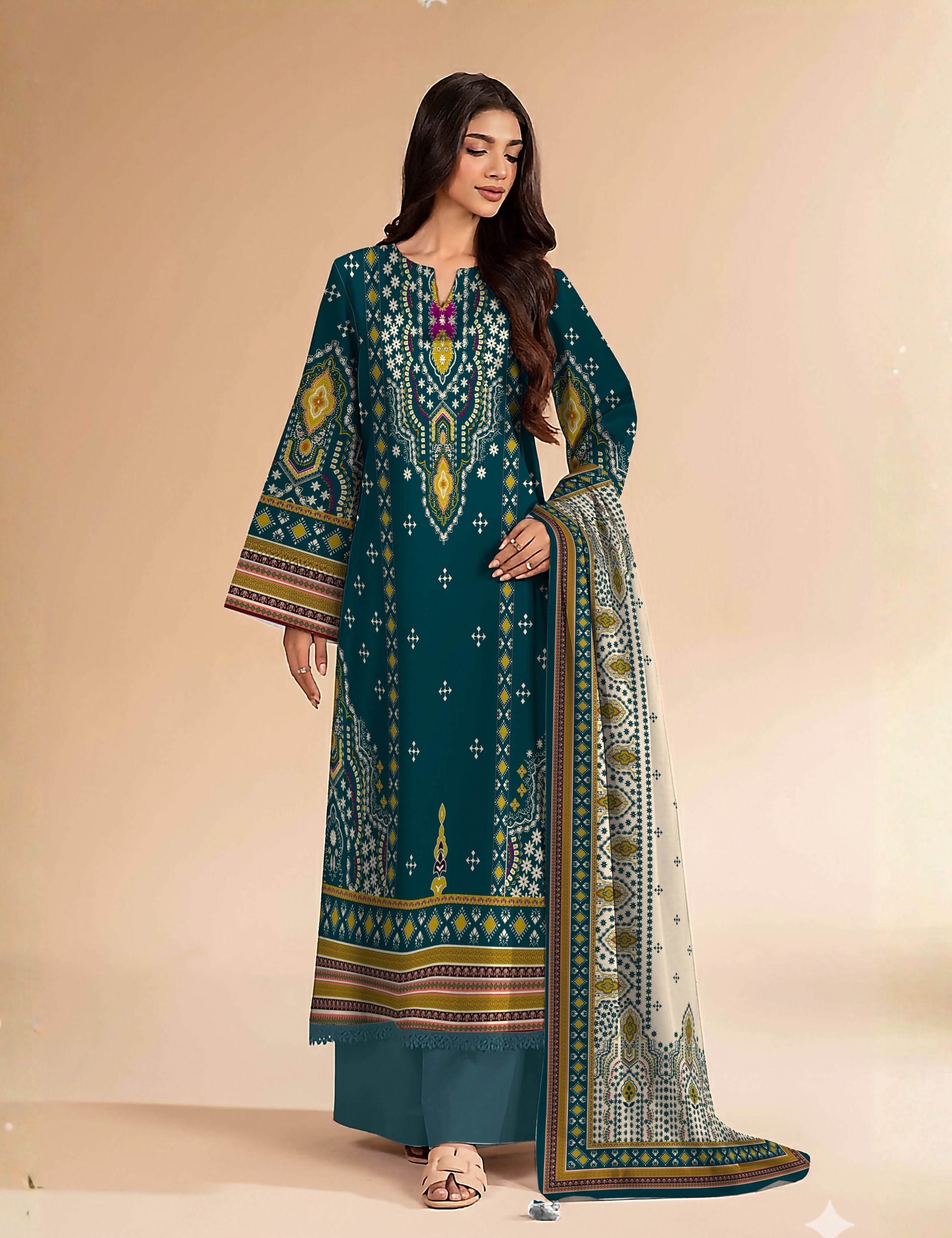 Nishat Unstitched Printed Khaddar 3-Pc