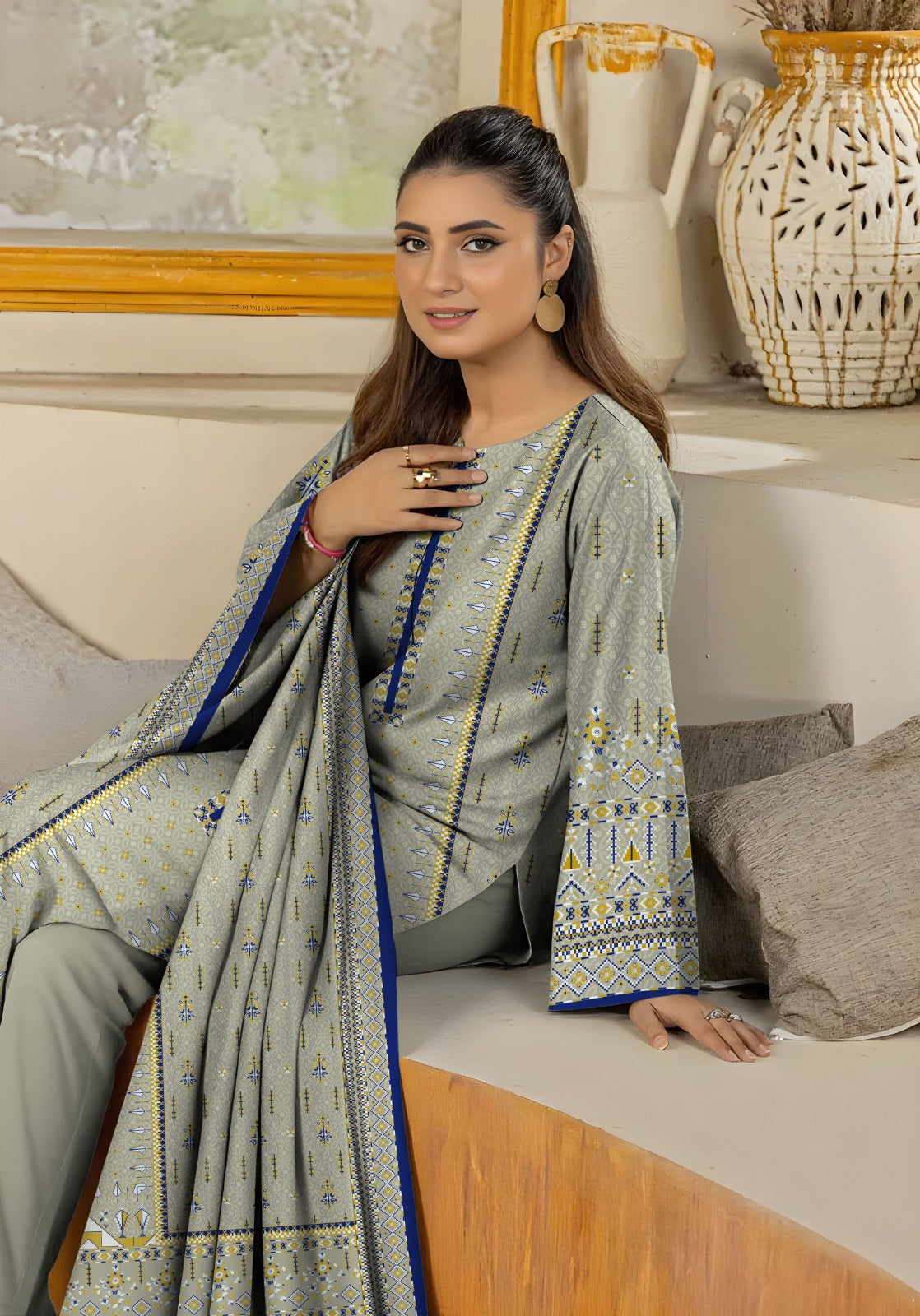 Bareeza Unstitched Printed Khaddar 3pc