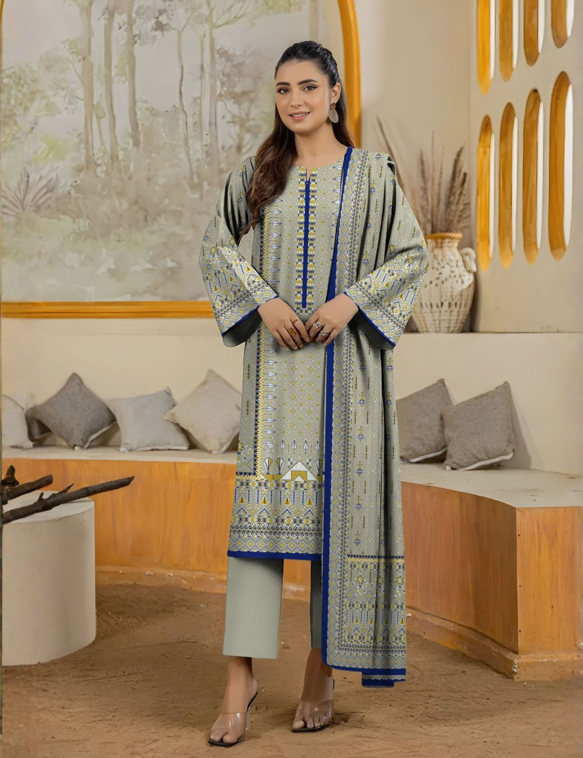 Bareeza Unstitched Printed Khaddar 3pc