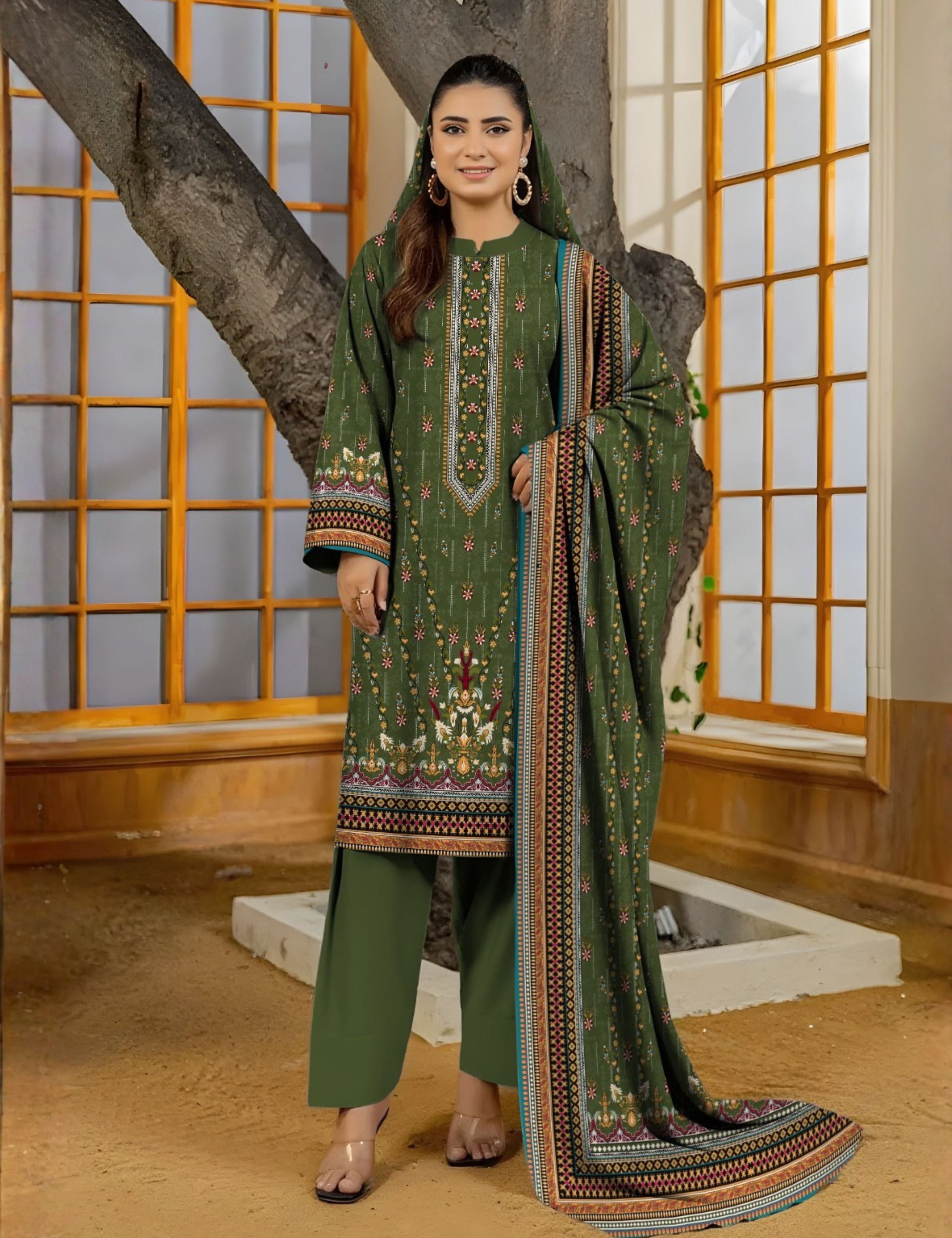 Bareeza Unstitched Printed Khaddar 3pc