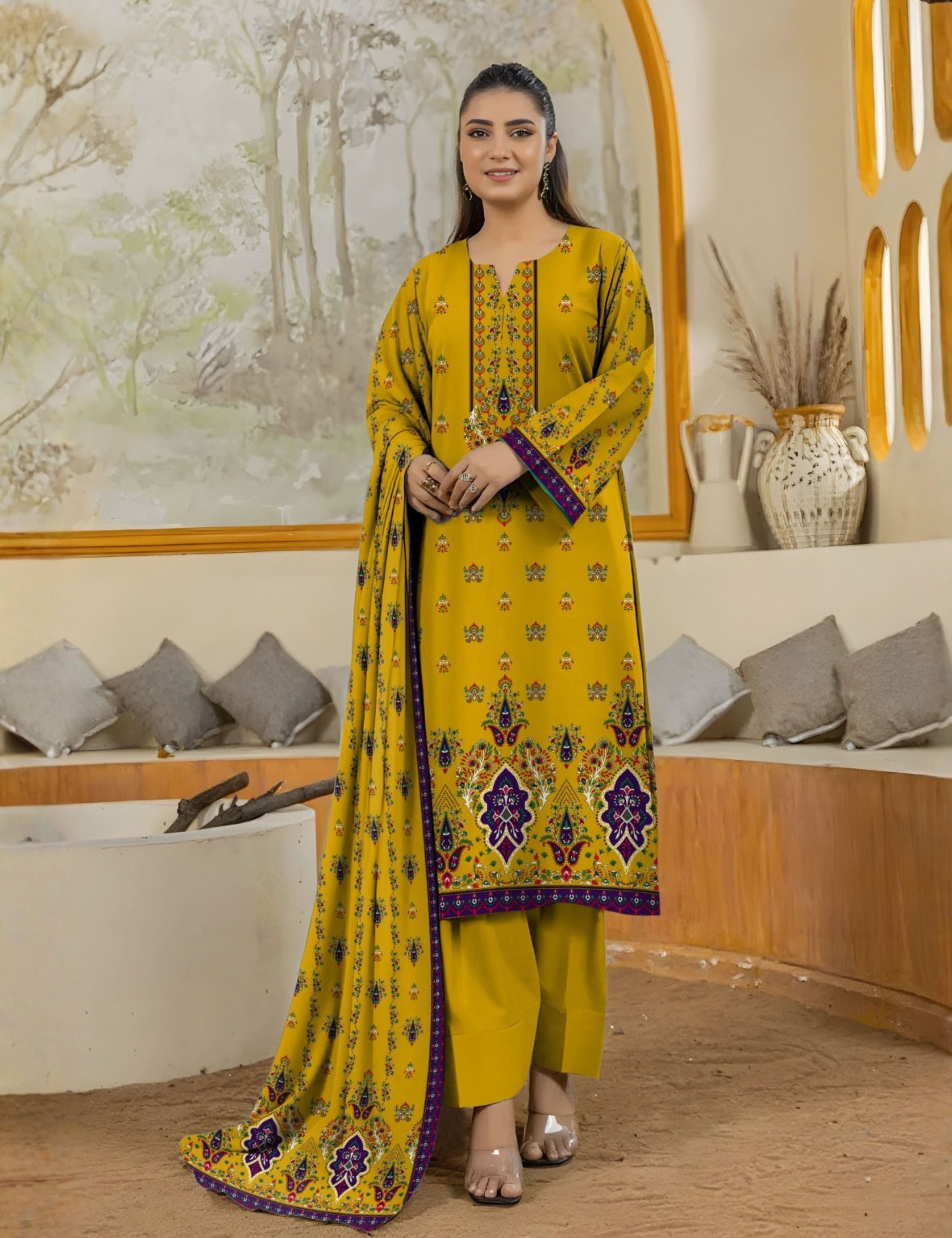 Bareeza Unstitched Printed Khaddar 3pc
