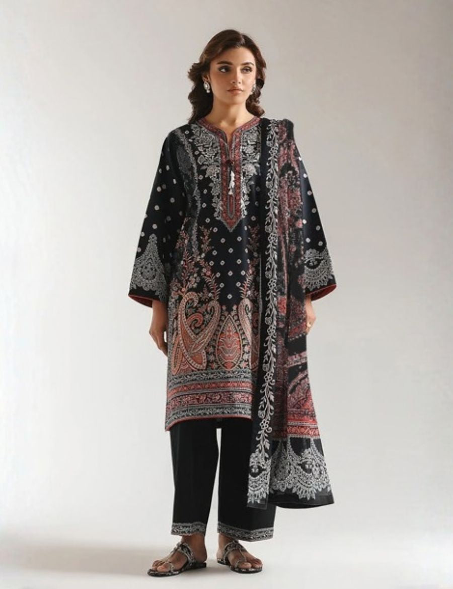 Unstitched Ethnic Printed Linen 3-Pc 03