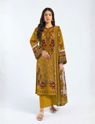 Unstitched Ethnic Printed Linen 3-Pc 04