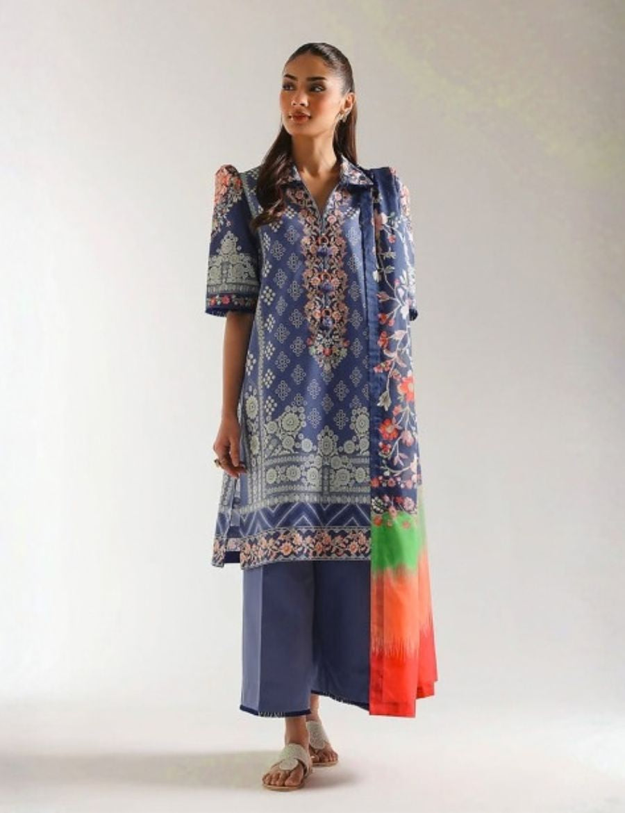Unstitched Ethnic Printed Linen 3-Pc 05
