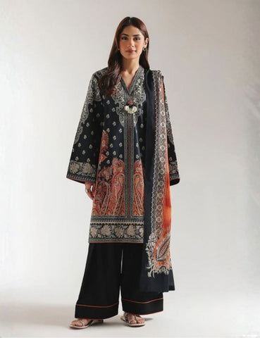 Unstitched Ethnic Printed Linen 3-Pc 08