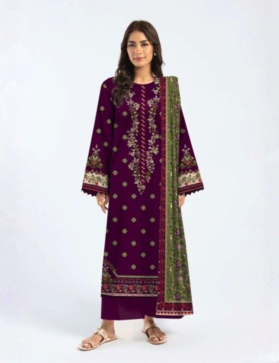 Unstitched Ethnic Printed Linen 3-Pc 09