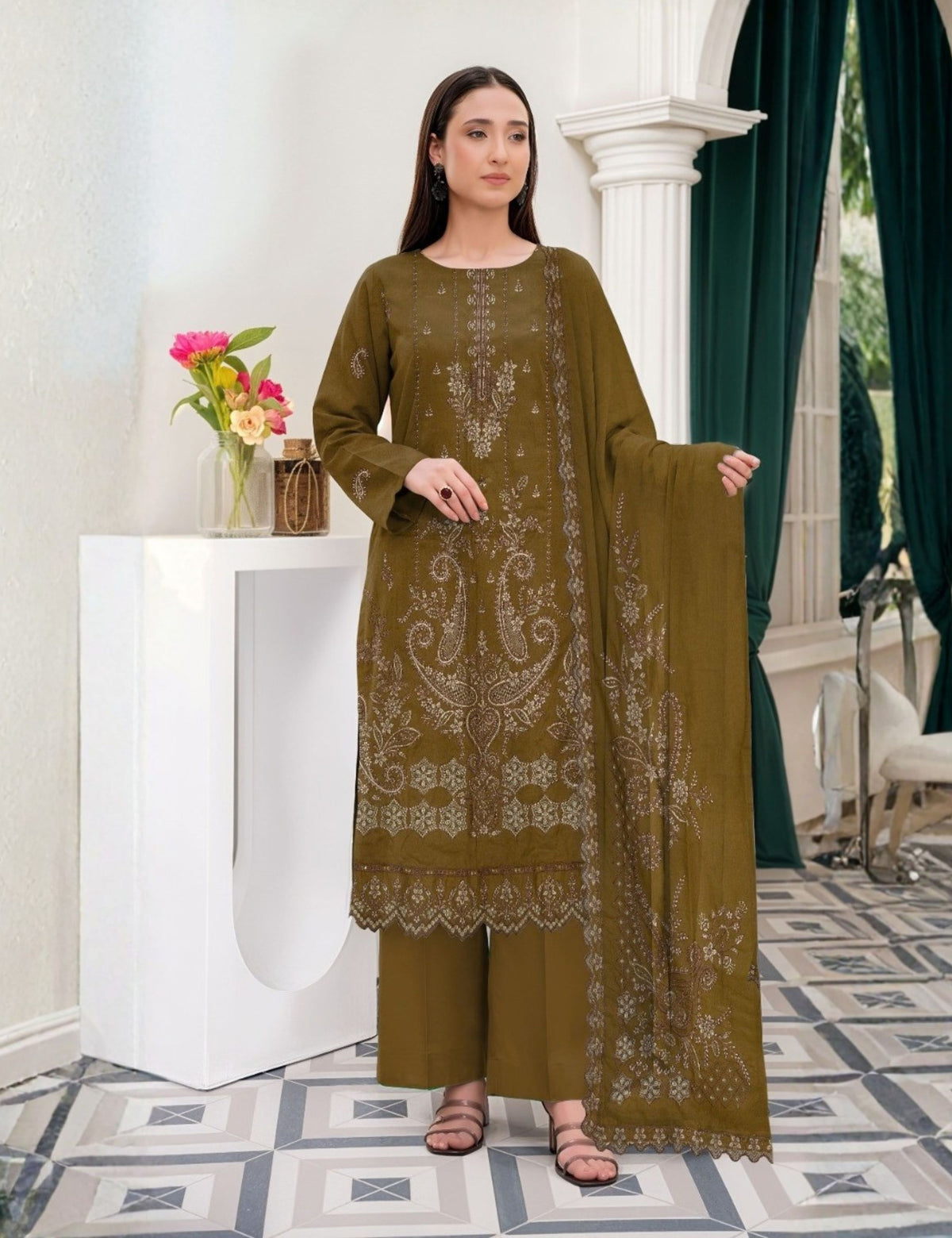 Munarq By Nisha Designer EMB Vintex Peach 26291