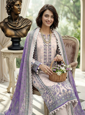 Nisha Designer Printed Emb Lawn 3PC V-599