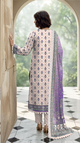 Nisha Designer Printed Emb Lawn 3PC V-599