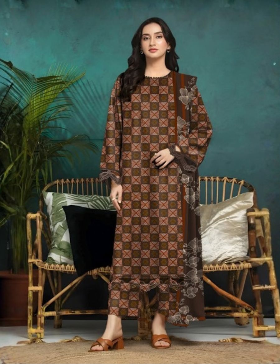 Unstitched Edenrobe Printed Linen 3-Pc 02