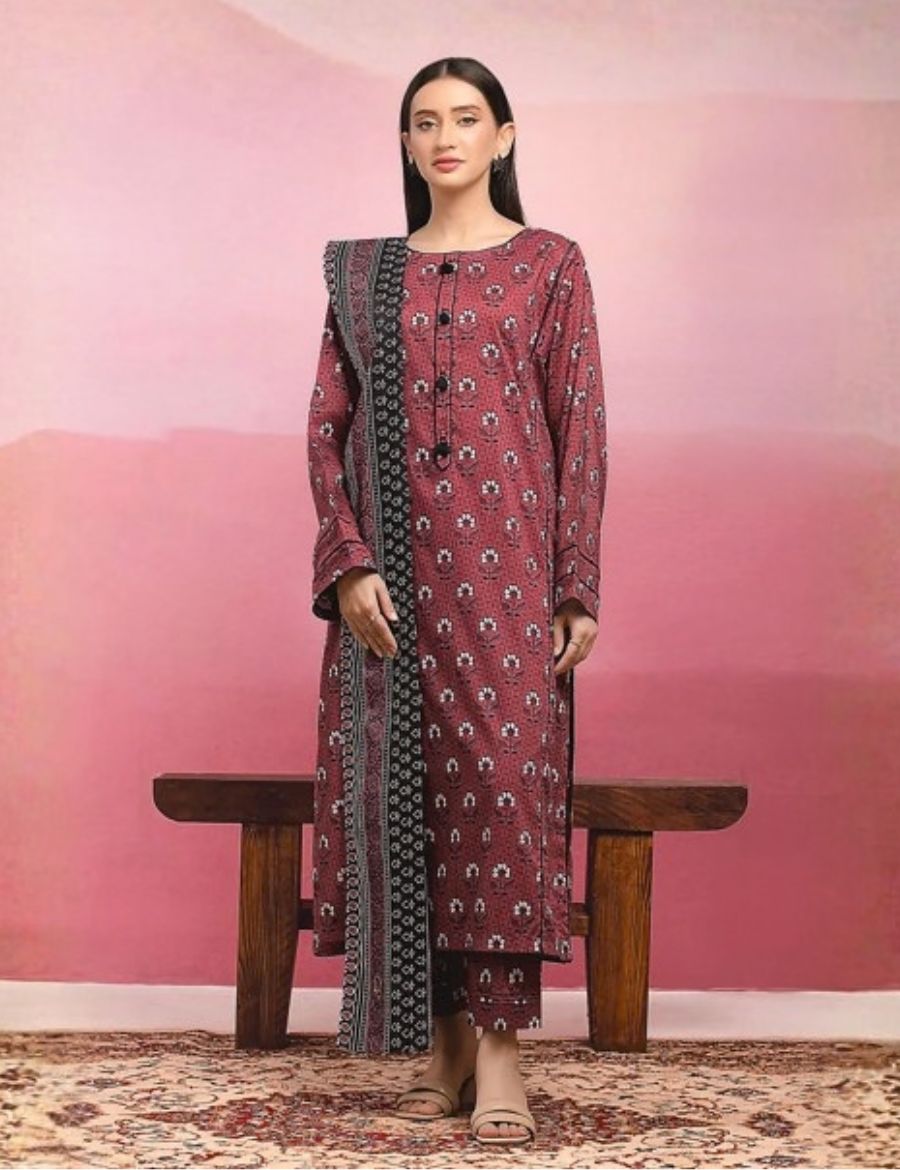 Unstitched Edenrobe Printed Linen 3-Pc 08