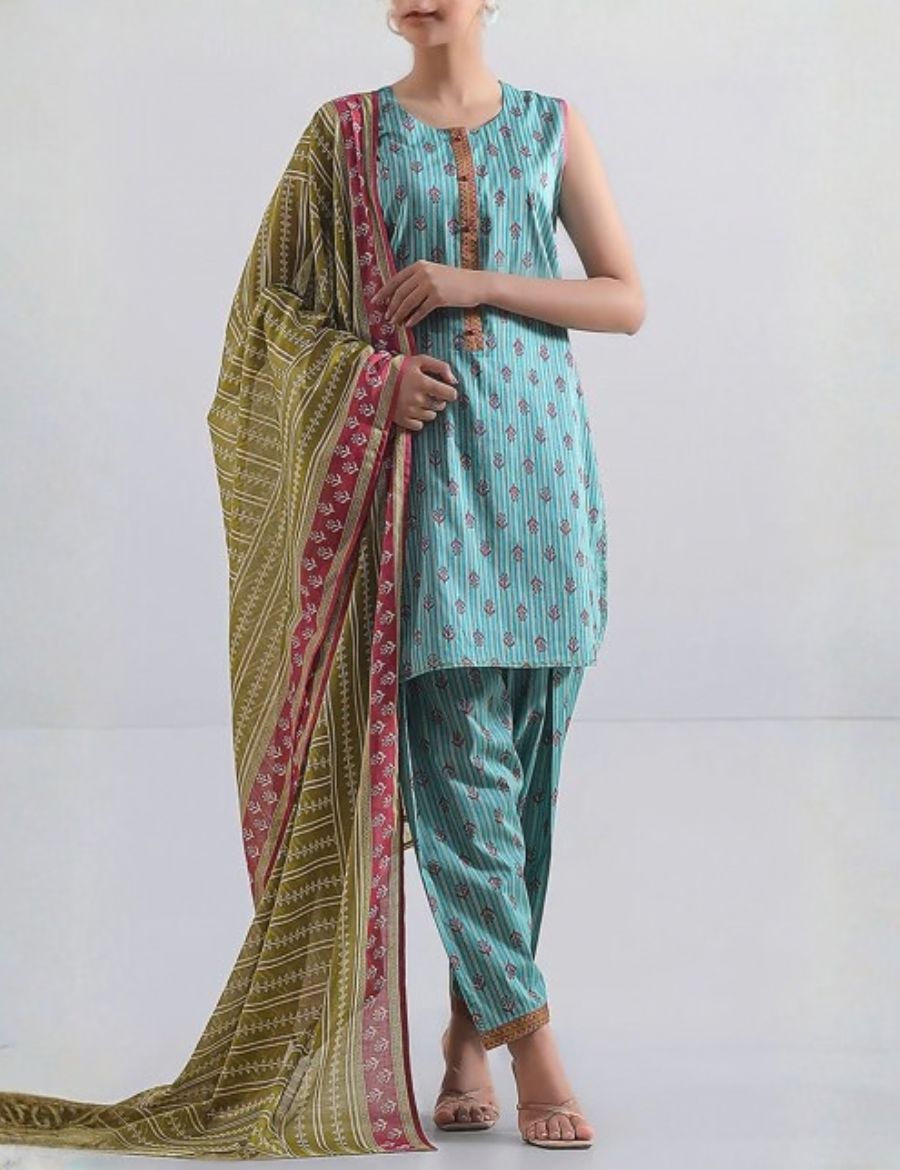 Unstitched Saya Printed Linen 3-Pc 09