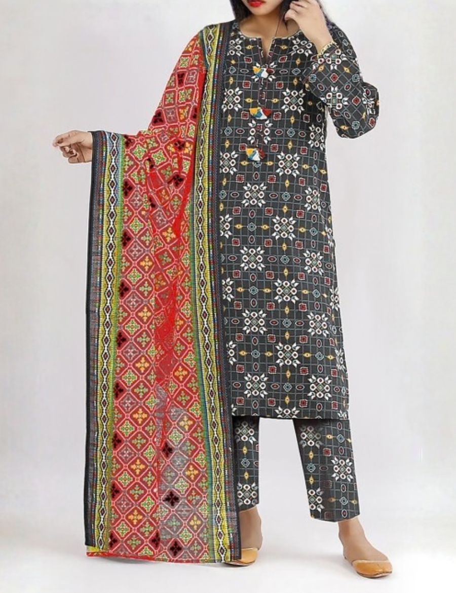 Unstitched Saya Printed Linen 3-Pc 05