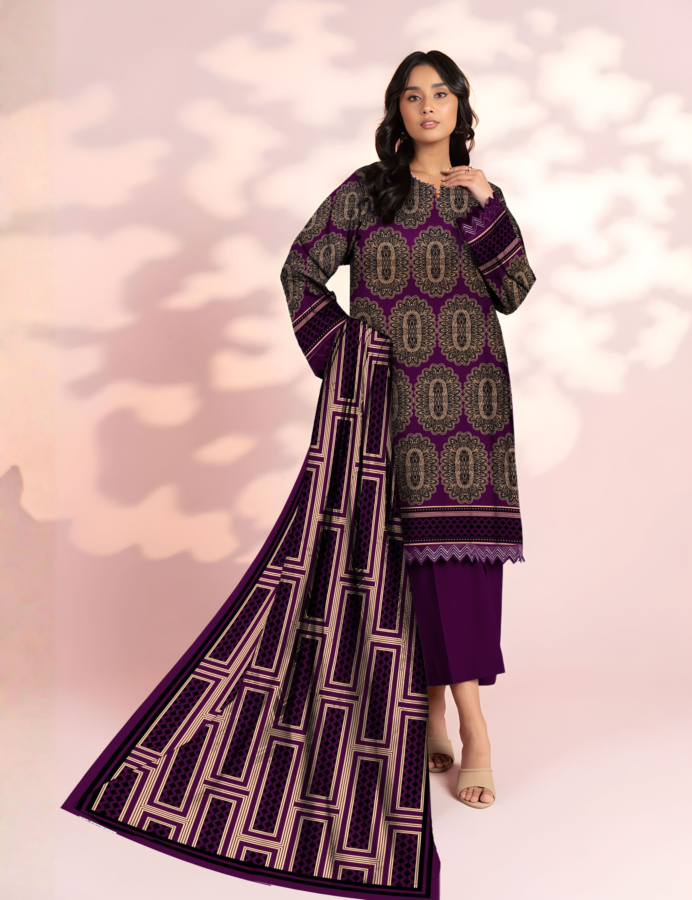 Alkaram Unstitched Printed Vintex Peach 3pc