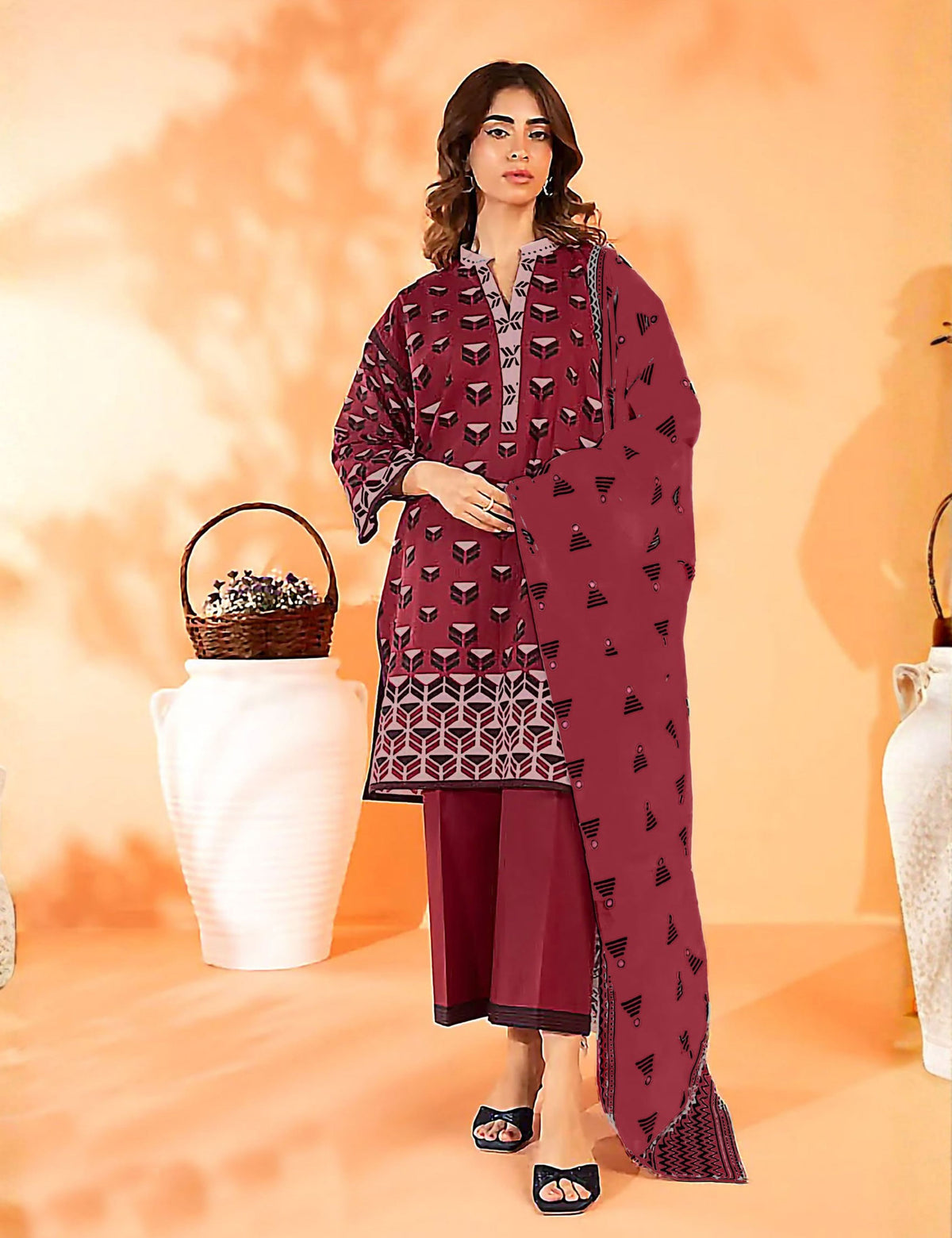 Alkaram Unstitched Printed Vintex Peach 3pc