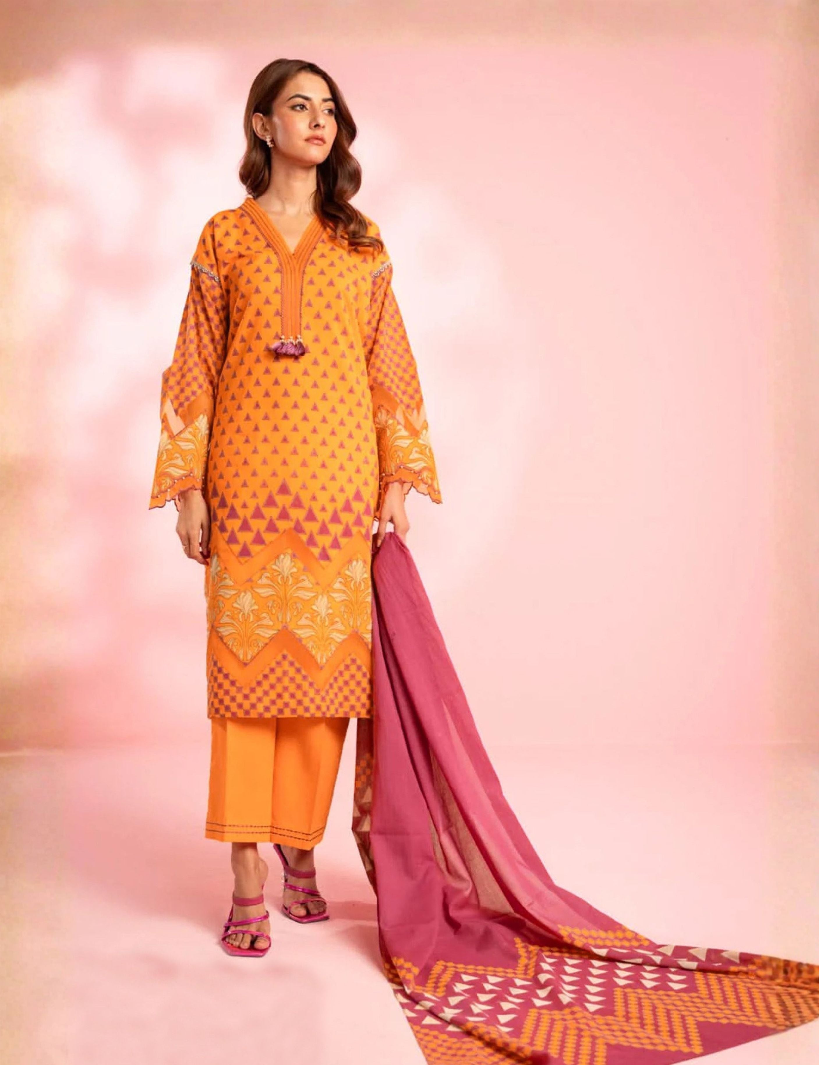 Alkaram Unstitched Printed Vintex Peach 3pc