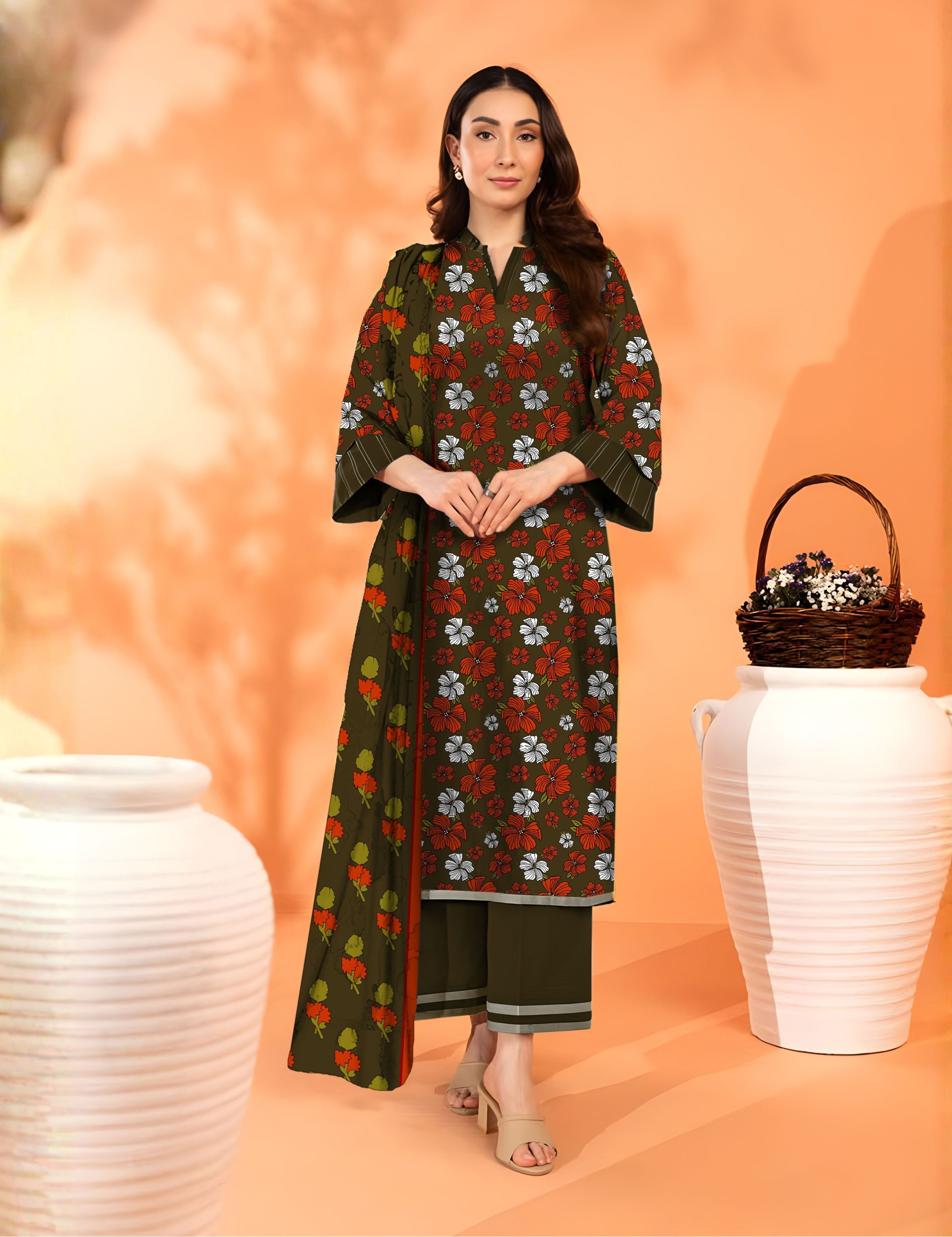 Alkaram Unstitched Printed Vintex Peach 3pc