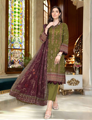 Unstitched Bareeza Printed Linen 3-Pc D#07