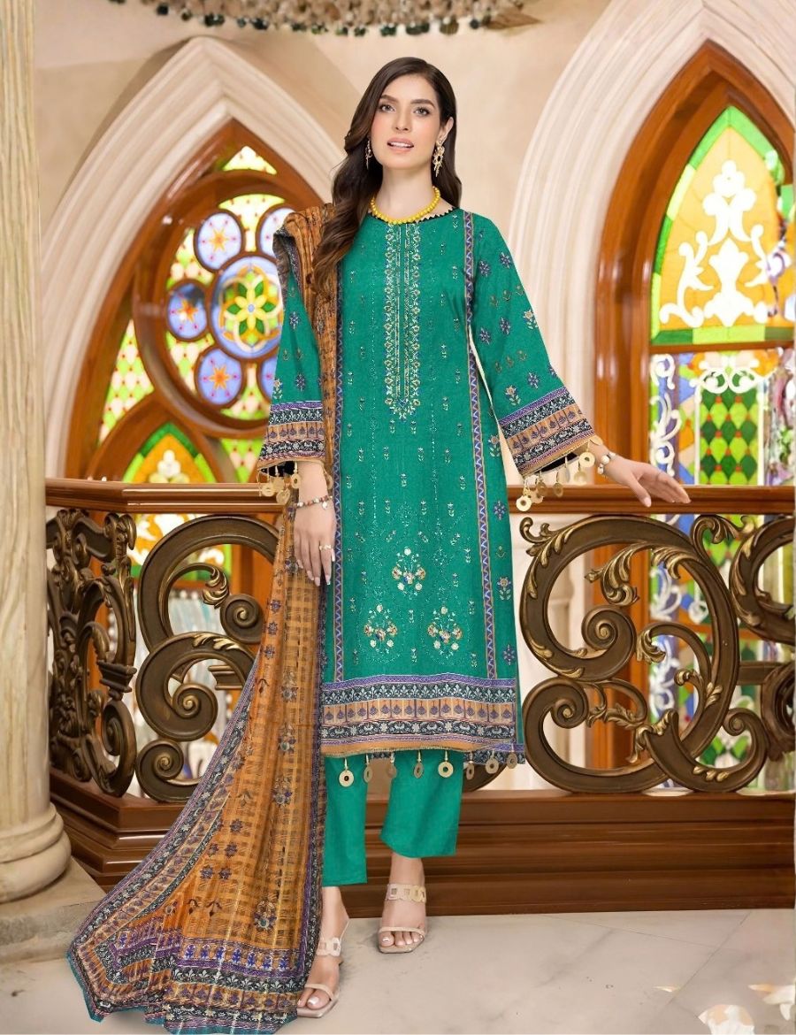 Unstitched Bareeza Printed Linen 3-Pc D#09