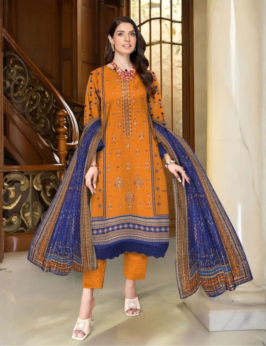 Unstitched Bareeza Printed Linen 3-Pc D#08