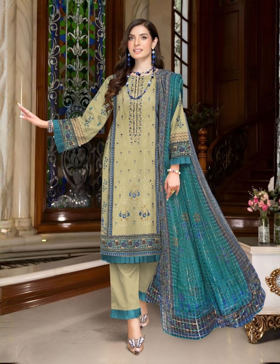Unstitched Bareeza Printed Linen 3-Pc D#06
