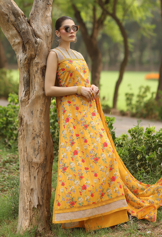 Unstitched Bareeza Print Linen 3-Pc 08