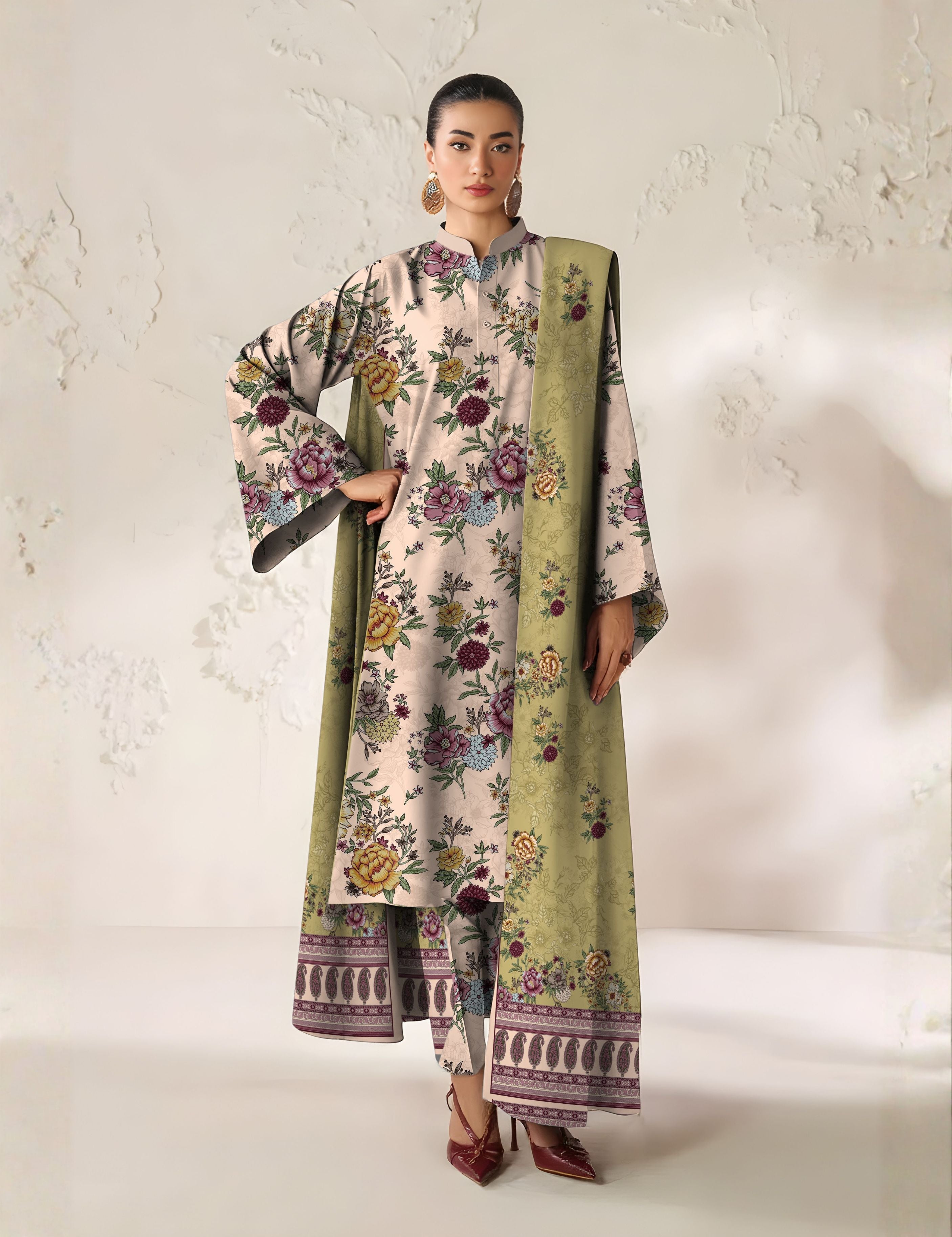 baroque 3pc unstitch khaddar