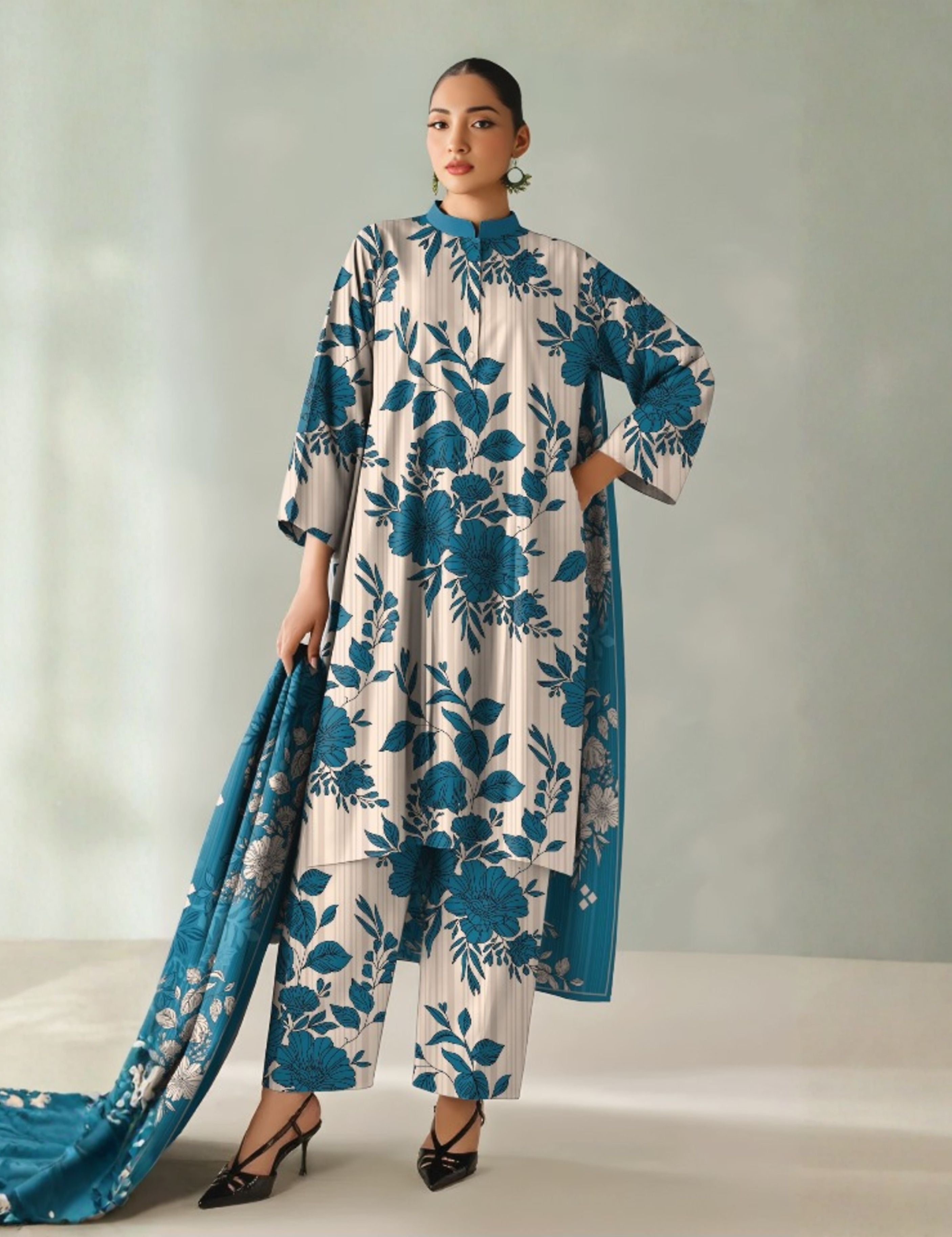 baroque 3pc unstitch khaddar