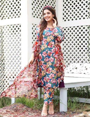 Unstitched Baroque Print Marina 3-Pc 09
