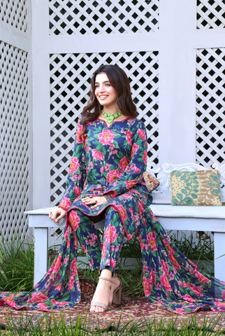 Unstitched Baroque Print Marina 3-Pc 07