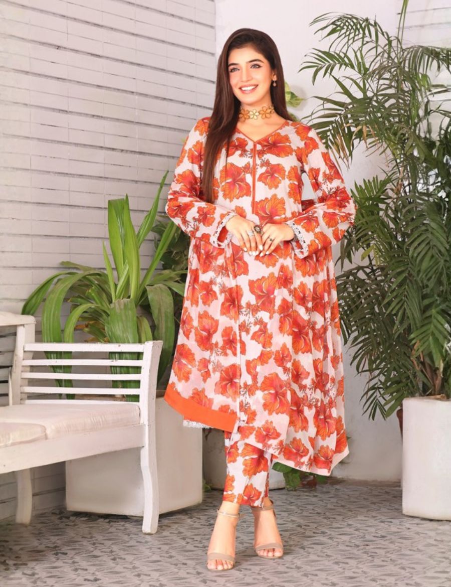Unstitched Baroque Print Marina 3-Pc 08