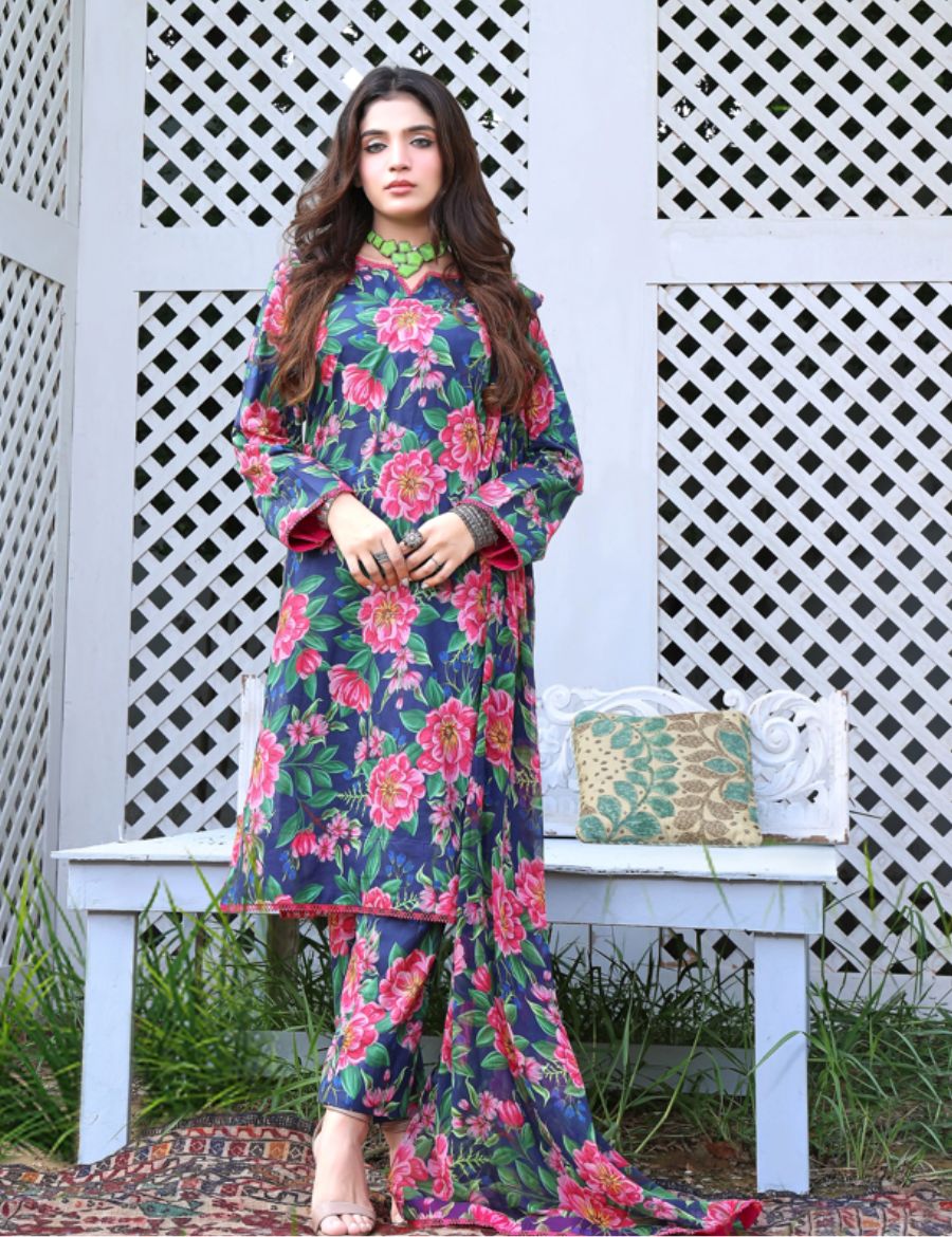 Unstitched Baroque Print Marina 3-Pc 07