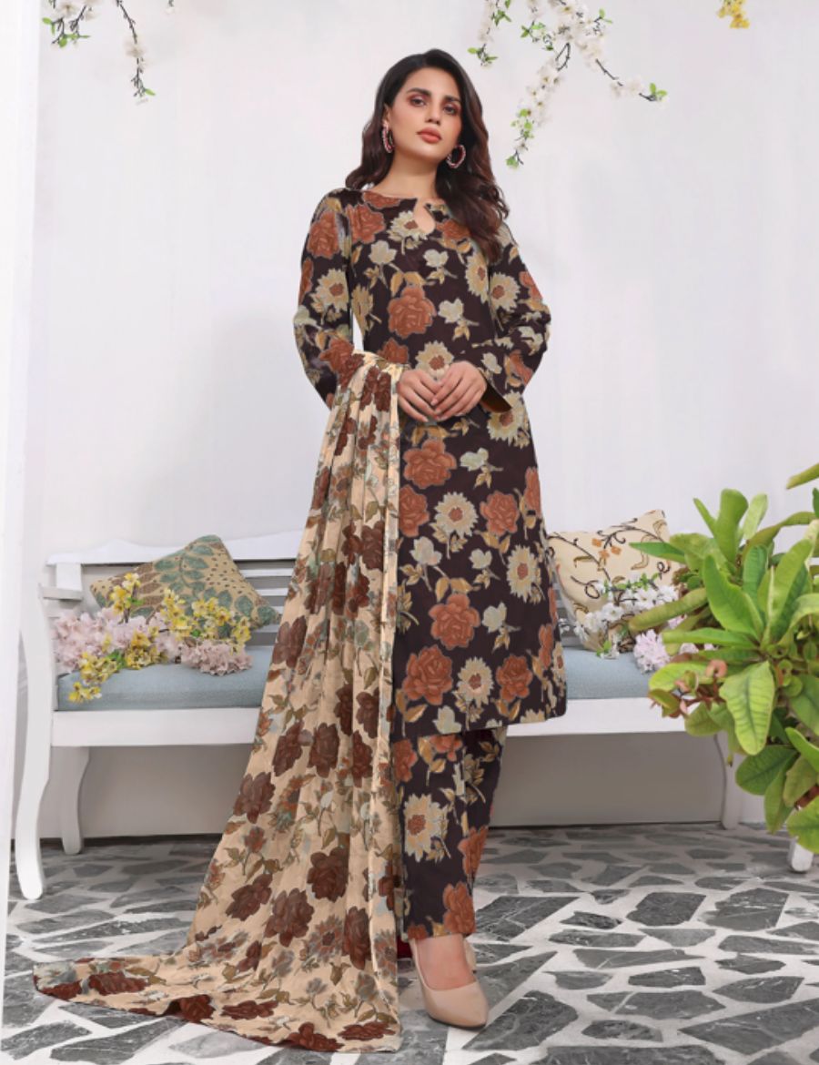 Unstitched Baroque Print Marina 3-Pc 02