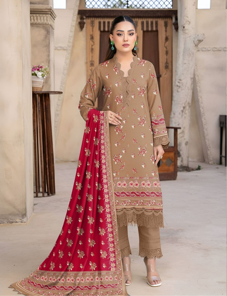 Coral By Cross Stitch Printed Lawn 3PC V-571