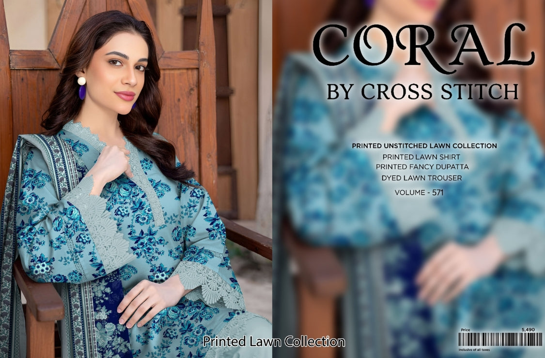 Set of Coral By Cross Stitch Print Lawn V-571