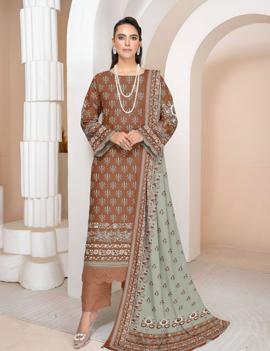 Coral By Cross Stitch Printed Lawn 3PC V-571