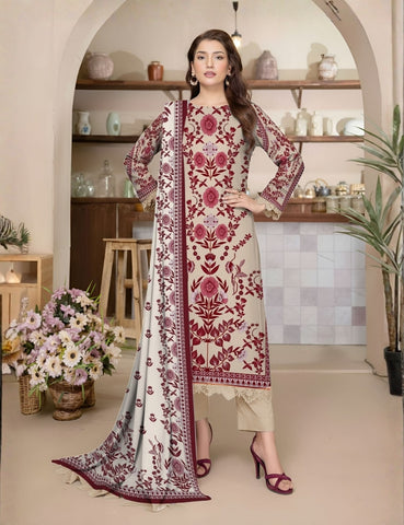 Coral By Cross Stitch Printed Lawn 3PC V-571