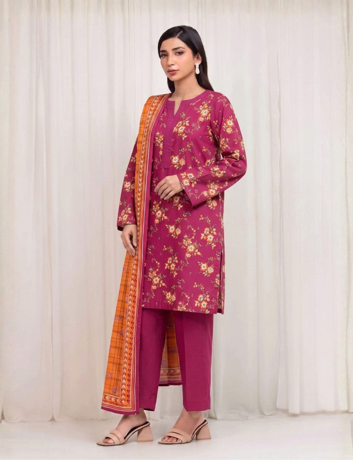 Edenrobe Unstitched Printed Linen 3-Pc 36619