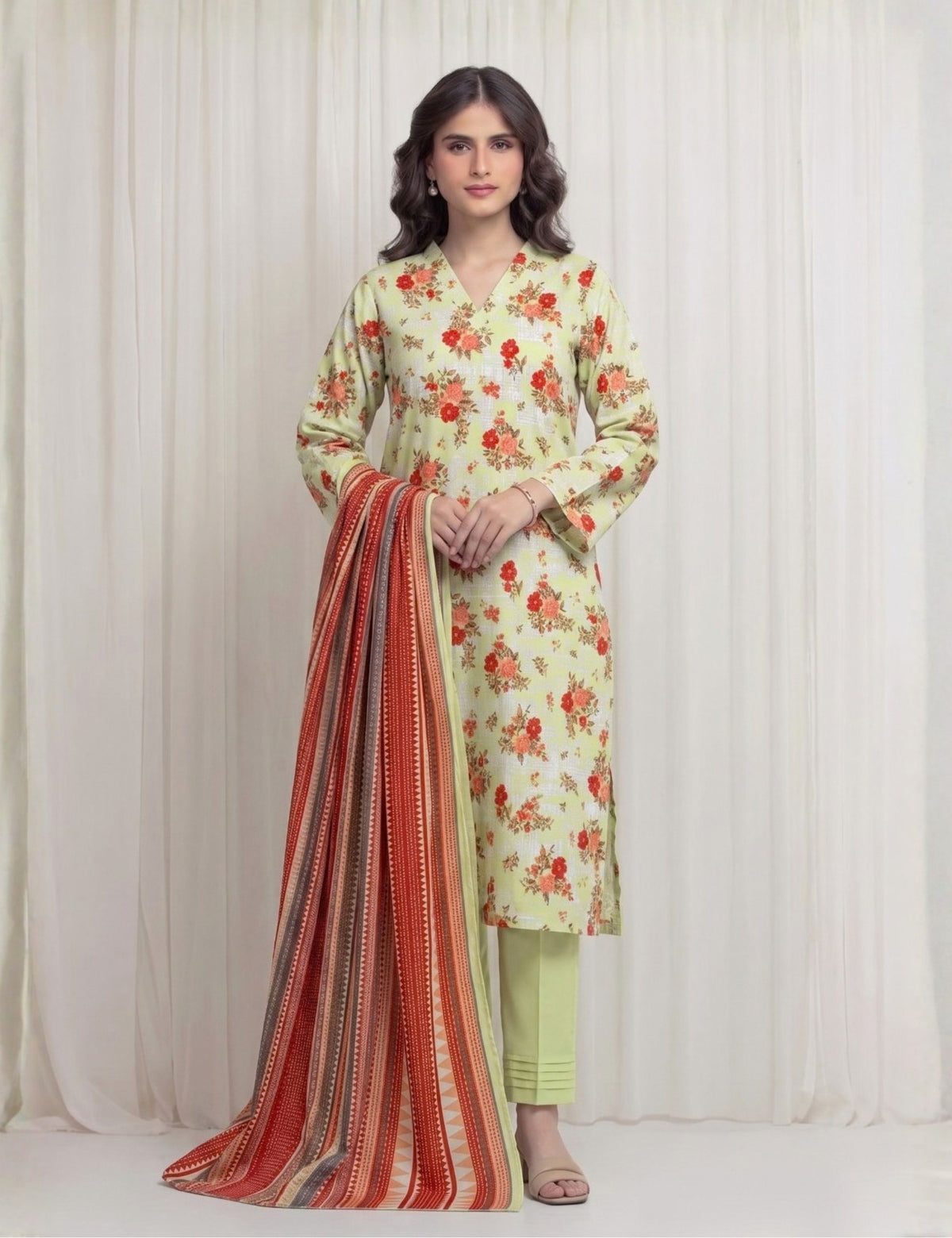 Edenrobe Unstitched Printed Linen 3-Pc 36594