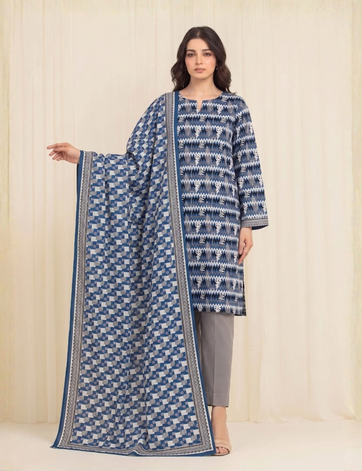 Edenrobe Unstitched Printed Linen 3-Pc 36640