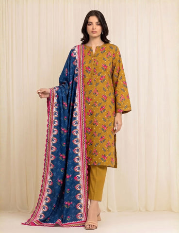 Edenrobe Unstitched Printed Linen 3-Pc 034