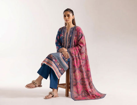 Unstitched Ethnic Printed Linen 3-Pc E-8096