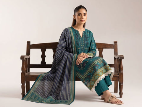 Unstitched Ethnic Printed Linen 3-Pc E-8090