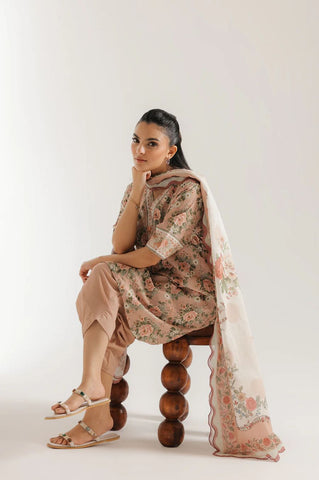 Unstitched Ethnic Printed Linen 3-Pc E-8095