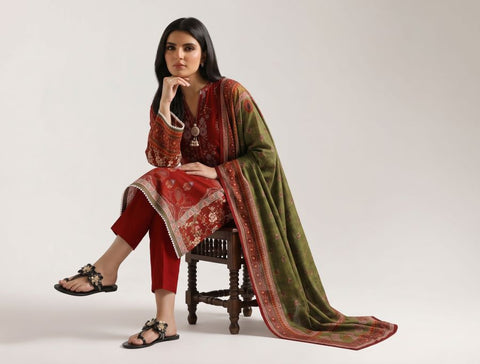 Unstitched Ethnic Printed Linen 3-Pc E-8097